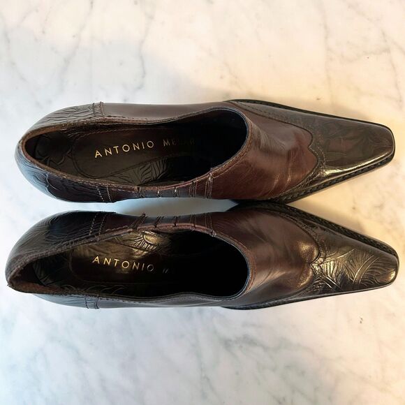 Antonio Melani Brown Embossed Leather Western Ankle Booties Women’s 6 Square Toe - Picture 8 of 9